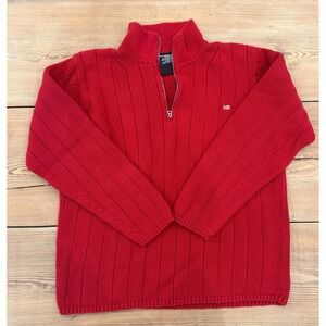Polo Jeans‎ Co Ralph Lauren Red 1/4 Zip Sweater XL 100% Cotton Ribbed Knit